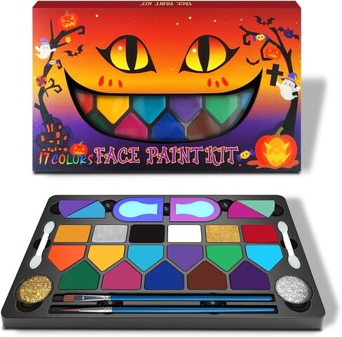 Halloween Makeup Face Painting Kit Evil Pumpkin 17 Colors Water Based Non-toxic SFX Look Cosplay Costume Facepaint Body Drawing in Saudi Arabia