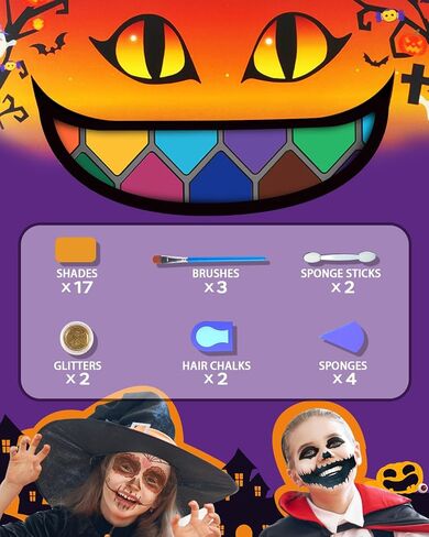 Halloween Makeup Face Painting Kit Evil Pumpkin 17 Colors Water Based Non-toxic SFX Look Cosplay Costume Facepaint Body Drawing in Saudi Arabia
