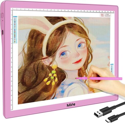 Mlife Rechargeable A4 Light Box for tracing- LED Light Pad for Weeding Vinyl,Perfect tracing Light Box for Diamond Art,Art Supplies(White) in Kuwait