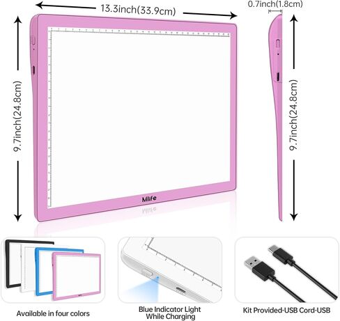 Mlife Rechargeable A4 Light Box for tracing- LED Light Pad for Weeding Vinyl,Perfect tracing Light Box for Diamond Art,Art Supplies(White) in Kuwait
