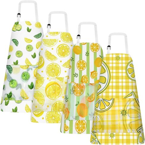 PLULON 4 Pcs Kids Apron Lemonade Stand Supplies for Kids, Kids Lemon Apron with Pockets Adjustable Strap Lemonade Stand in Kuwait