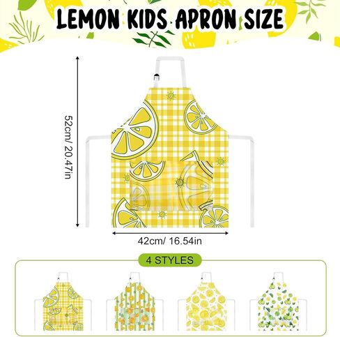 PLULON 4 Pcs Kids Apron Lemonade Stand Supplies for Kids, Kids Lemon Apron with Pockets Adjustable Strap Lemonade Stand in Kuwait