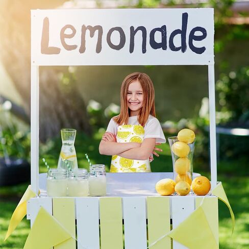 PLULON 4 Pcs Kids Apron Lemonade Stand Supplies for Kids, Kids Lemon Apron with Pockets Adjustable Strap Lemonade Stand in Kuwait