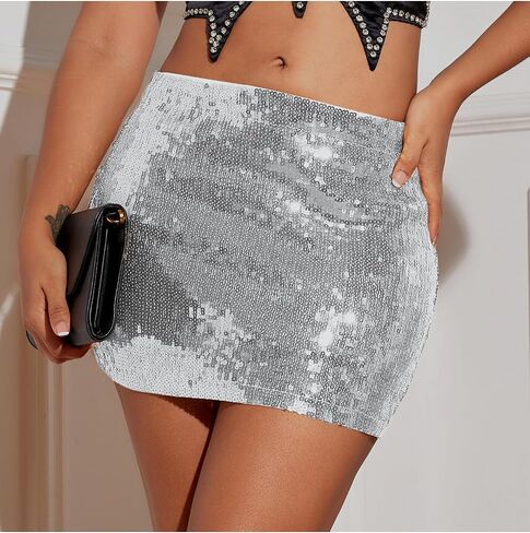 CULACCINO Women's Sequin Skirt Metallic Glitter skirt Elastic Waist Sparkly Club Bodycon Mini Skirt in Kuwait