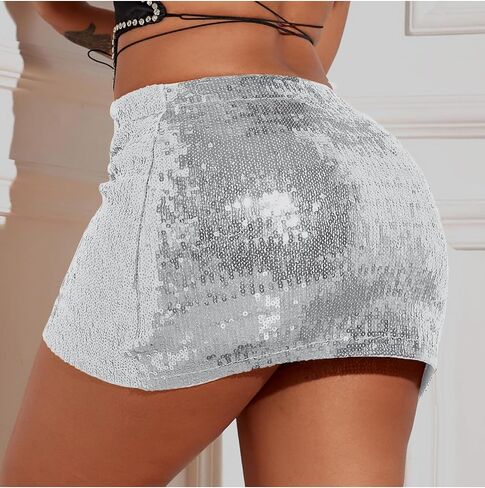 CULACCINO Women's Sequin Skirt Metallic Glitter skirt Elastic Waist Sparkly Club Bodycon Mini Skirt in Kuwait