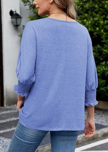 Neineiwu المرأة بلوزات الموضة 3/4 كم طاقم الرقبة تي شيرت عادية فضفاض الأساسية الأعمال تيز البلوزات in Kuwait