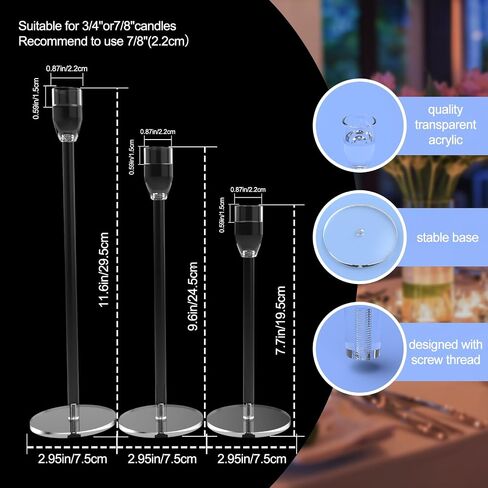 Candelabra Centerpieces for Tables 5 Arm Clear Candle Holder Fit 0.87" LED Pillar Taper Candlestick with Round Base for Christmas New Year Decoration (5 Arm Candelabra) in Saudi Arabia