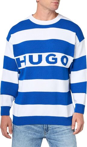 HUGO Men's Block Stripe Big Logo Long Sleeve Sweater in Saudi Arabia