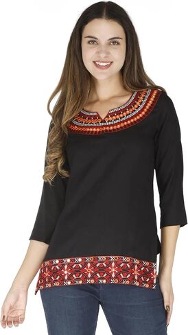 MESMERIICAL Women's Embroidered Cotton Short Kurti in Kuwait
