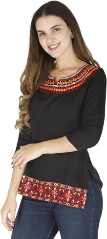 MESMERIICAL Women's Embroidered Cotton Short Kurti in Kuwait