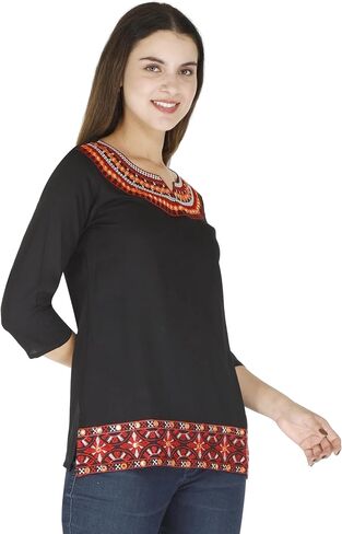 MESMERIICAL Women's Embroidered Cotton Short Kurti in Kuwait
