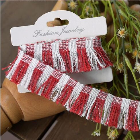5 Yards 3CM Wide Woven Ribbons Tassels Cotton Fringe Trim Lace Sewing Fringe Trim for DIY Craft Clothing and Dress Wedding Decoration (Red&White,5Yards) in Saudi Arabia