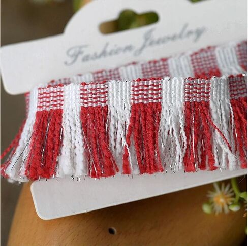 5 Yards 3CM Wide Woven Ribbons Tassels Cotton Fringe Trim Lace Sewing Fringe Trim for DIY Craft Clothing and Dress Wedding Decoration (Red&White,5Yards) in Saudi Arabia