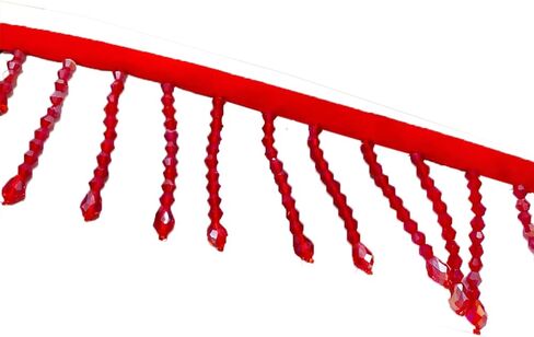 2 Yards Crystal Beaded Fringe Trim Lace Ribbon Tassel for Curtain Lamp Shade Dress Clothes Wedding Decoration DIY (Red) in Saudi Arabia