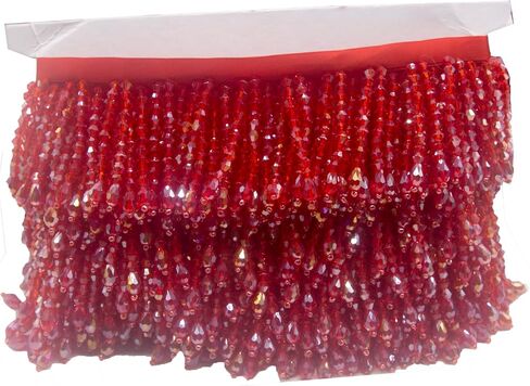 2 Yards Crystal Beaded Fringe Trim Lace Ribbon Tassel for Curtain Lamp Shade Dress Clothes Wedding Decoration DIY (Red) in Saudi Arabia