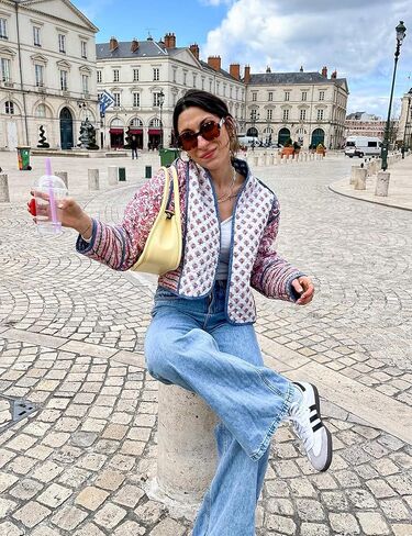 OPCAKM Women's Cropped Floral Print Quilted Jacket Lightweight Coats Open Front Puffer Outerwear in Kuwait