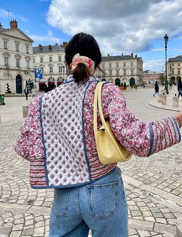 OPCAKM Women's Cropped Floral Print Quilted Jacket Lightweight Coats Open Front Puffer Outerwear in Kuwait