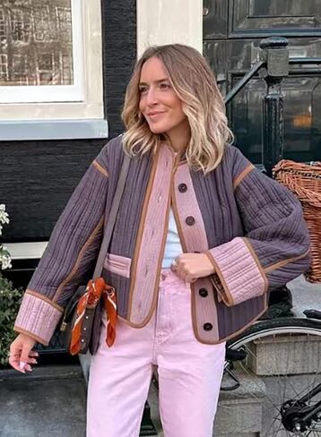 Quilted Jackets for Womens Fall Fashion 2024 Lightweight Puffer Outfits Long Sleeve Button Down Coats in Saudi Arabia
