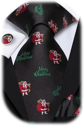 Hi-Tie Christmas Ties for Men Xmas Silk Necktie Pocket Square Cufflinks Set Festival Party Prom in Kuwait