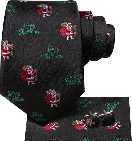 Hi-Tie Christmas Ties for Men Xmas Silk Necktie Pocket Square Cufflinks Set Festival Party Prom in Kuwait