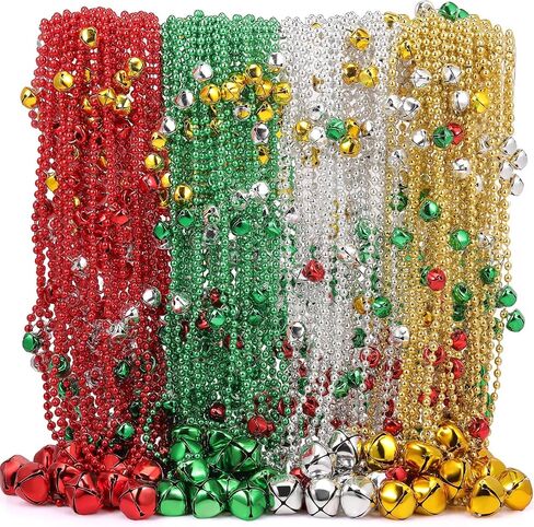 Sumind 48 Pcs Christmas Jingle Bell Beads Necklace Red Green Gold Silver Christmas Gift Festivals Mardi Gras Beads for Craft Holiday Party Supplies in Saudi Arabia