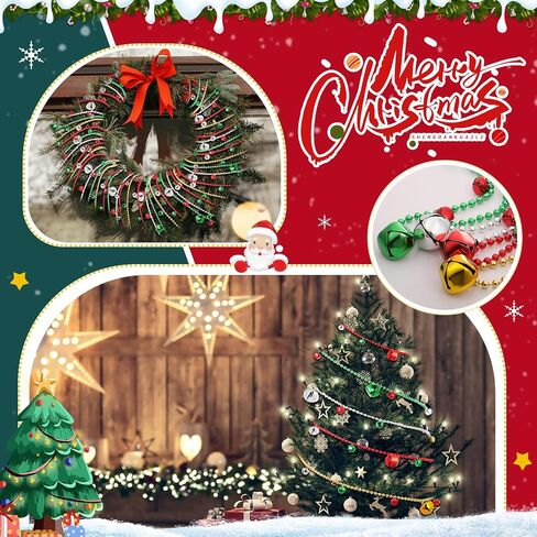 Sumind 48 Pcs Christmas Jingle Bell Beads Necklace Red Green Gold Silver Christmas Gift Festivals Mardi Gras Beads for Craft Holiday Party Supplies in Saudi Arabia