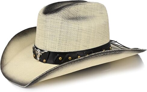 Retro Cowgirl Hats Western Straw hat,Mens Womens Cowboy Hat with Metal Texture,Bull Head Badge Hats in Saudi Arabia