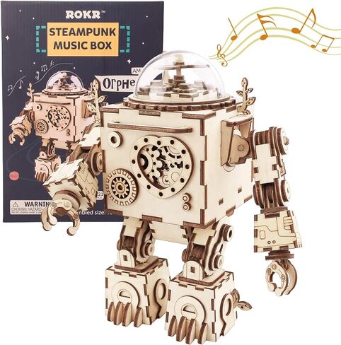 ROKR 3D الألغاز الخشبية للبالغين Steampunk روبوت أرقام نموذج صندوق الموسيقى DIY اللعب الهوايات الحرفية للرجال هدايا للنساء عيد الميلاد / عيد ميلاد / عيد الحب (AM601D) in Kuwait