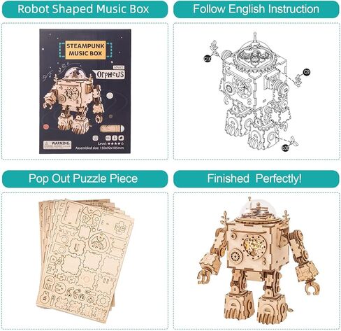 ROKR 3D الألغاز الخشبية للبالغين Steampunk روبوت أرقام نموذج صندوق الموسيقى DIY اللعب الهوايات الحرفية للرجال هدايا للنساء عيد الميلاد / عيد ميلاد / عيد الحب (AM601D) in Kuwait