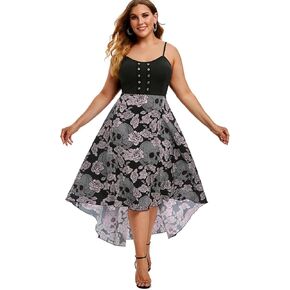 Rosegal Womens Plus Size Gothic Grommet High Low Floral Skull Dress Halloween Dress