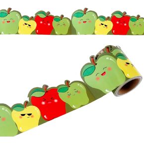 ملصقات حدود لوحة إعلانات Quera Apples Scalloped، أخضر أصفر وأحمر، فاكهة مقصوصة على الحدود، ديكور جدار الفصل الدراسي، قطع ورقية للعودة إلى المدرسة، اليوم الأول للمدرسة، 36 قدمًا.
