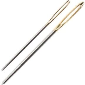 Pack of 6 Gold Tip Hand Sewing Tapestry Needles with Elongated Large Eye Sizes 2 inches, 1 3/4 inches, and 1.5 inches Long Silver with Gold Tips.