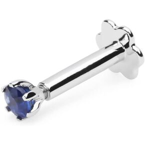 Demira Jewels 14k White Gold 2.20 mm Solitaire Real Blue Sapphire Solid Wedding Nose Lip Labret Monroe Ring Stud Screw 16 Gauge 6 mm long post.