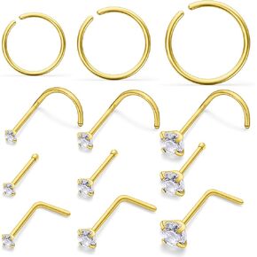 Ftovosyo Hypoallergenic Nose Rings Studs 20G 18G 22G Surgical Steel Nose Studs L Shaped Nose Piercings Cubic Zirconia Screw Nostril Piercing Jewelry for Women Men
