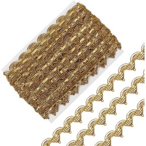 MAYJOYDIY 10 Yards Gold Metallic Braid Trim Woven Gimp Braid Trim 0.7inch Wide Embellishment Gold Metallic Edge Trim for Costumes Curtain Craft Supplies Party Decorations