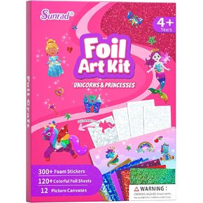 Sunrad Foil Art Kit for Kids Unicorns & Princesses Arts and Crafts, No Mess Art for Kids, Fun Craft Kits & Supplies, DIY Creative Activities, Travel Toys Gifts for Girls & Boys Ages 4 5 6 7 8 9+