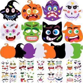 مجموعة Natonhi Halloween Crafts، فن أنشطة الهالوين والحرف اليدوية الإسفنجية على شكل قرع القط الخفافيش الساحرات مع مجموعات ملصقات وجه ذاتية اللصق للأطفال ديكورات الهالوين هدايا الحفلات