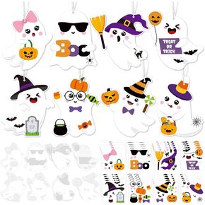 Halloween Ghost Crafts for Kids - 40Set Halloween Hanging Ornament Sticker Craft Kit Bulk Make Your Own Ghost DIY Paper Craft Sticker for Home Classroom VBS Trick or Treat Party Game Activities Decors