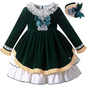 Pettigirl Girl Vintage Autumn Winter Green Christmas Long Sleeve Casual Clothes Toddler Formal Festival Fashion Dresses