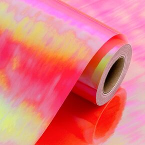 Metallic Iridescent Wrapping Paper - 17Inch x 33Feet - Girly Pink Iridescence Holographic Pattern Girls Fairy Gift Wrap Present Paper for Birthday Wedding Bridal Shower Valentine's Day Mother's Day