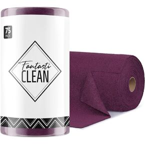 Fantasticlean Microfiber Cleaning Cloth Roll -75 Pack, Tear Away Microfiber Towels, 12" x 12", Reusable, Washable, Scratch Free, Ultra Absorbent Dish Rags for Car, Home, Garage or Shop (Dark Purple)