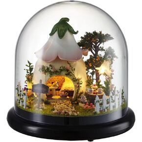Ogrmar Wooden Dollhouse DIY Glassball Kit with Led Light-Green Garden