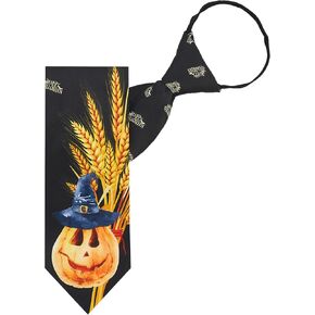 Jacob Alexander Men's Jack-O'-Lantern Witch Hat Wheat Happy Halloween Zipper Neck Tie - Black