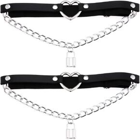 FM FM42 Multicolor Simulated Leather PU Love Heart Ring Lock Chain Adjustable Leg Ring Elastic Garter, Pack of 2 PCs