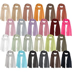 24 Pack Chiffon Hijabs Head Scarf for Women Lightweight Breathable Solid Color Soft Chiffon Long Fashion Scarves Shawls Wrap for Muslim Women, 67 × 28 Inch