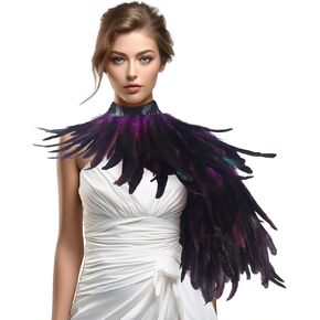 Black Feather Shawl for Women Masquerade Witch Wings Cape Halloween Maleficent Costume Collar Accessories