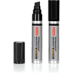 ZEYAR Jumbo Permanent Markers, Chisel Tip, Aluminum Barrel, Thick, Large, Wide Tip (2 Black)