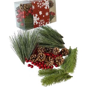 80 Pieces Christmas Vase Filler Filler Floating Pearls Pine Cones For Decorating Artificial Red Berries Balls Faux Pine Needles branches Tree Decoration Decorative Bowl Fillers For Centerpieces…