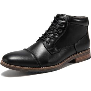 Men's Oxford Leather Dress Boots - Stylish Cap Toe Side Zip Fashion Mid Top Casual Chukka Ankle Boot Business Work Shoes for Men