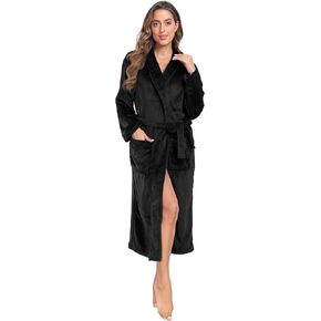 Womens Plush Soft Robe Warm Fleece Shawl Collar Bathrobe Fluffy Long Spa Robes with Pockets